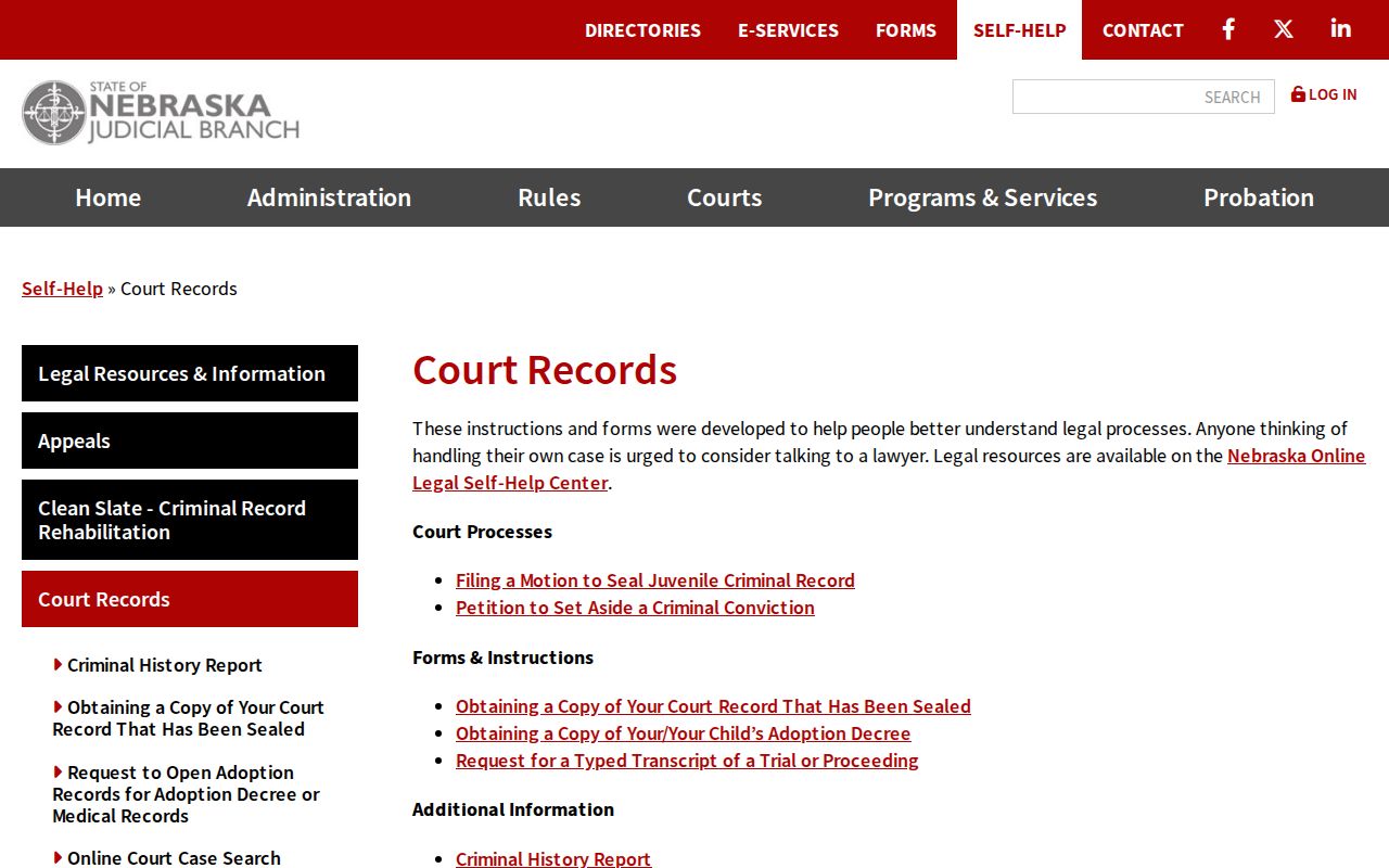 Antelope County case search image of the Nebraska Court Records self-help hub