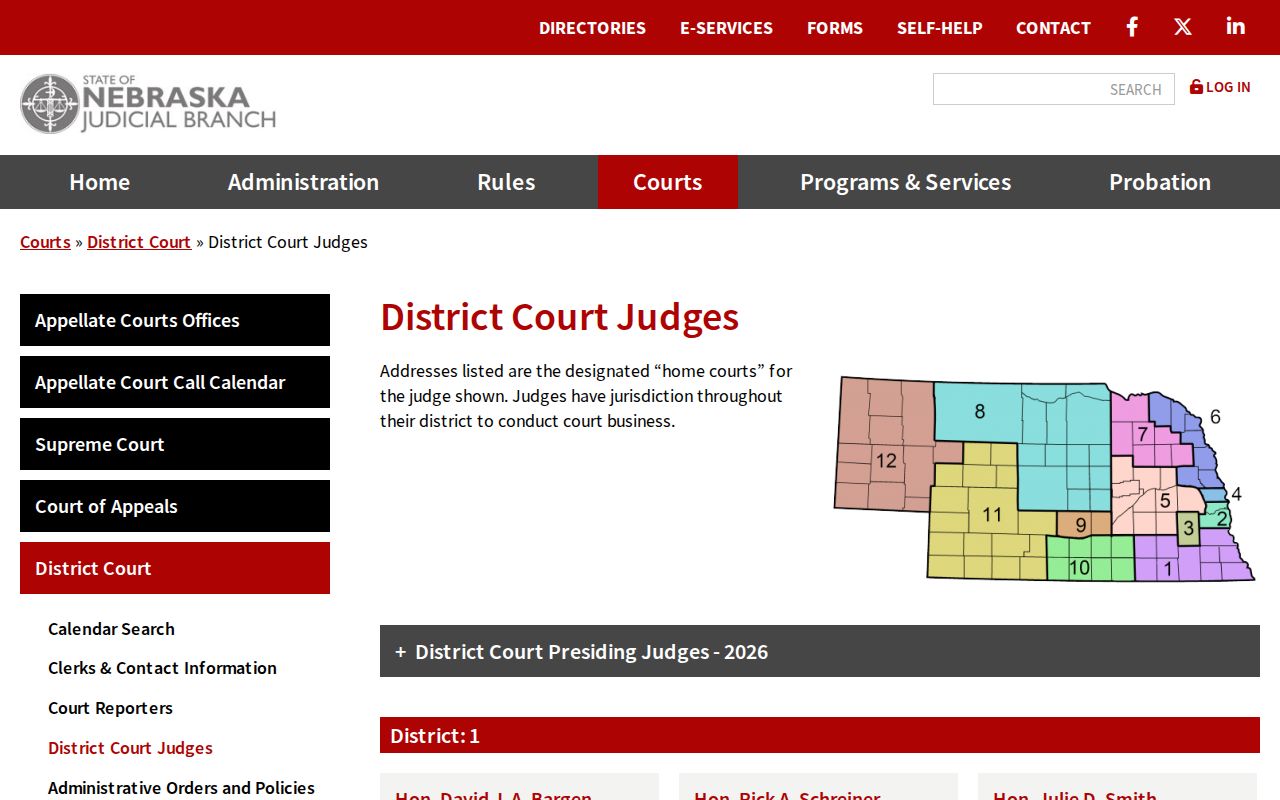 Antelope County court schedule District Court judge directory