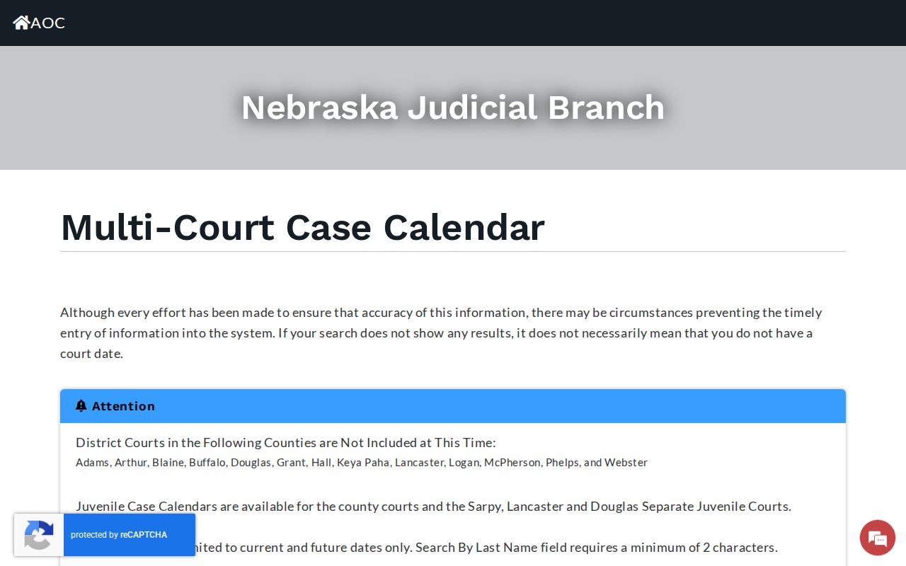 Antelope County court schedule Multi-Court Case Calendar search controls