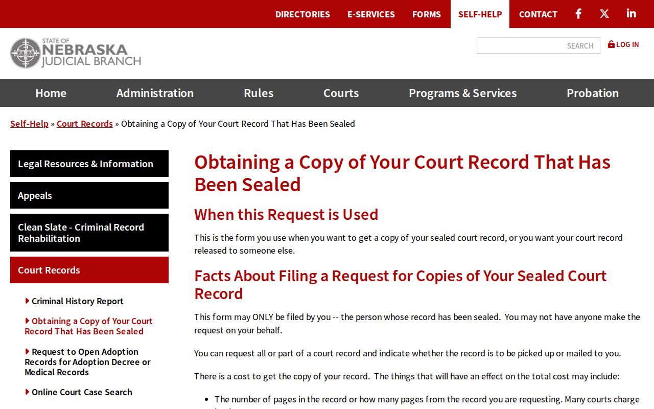 Antelope County court records image of Nebraska sealed-record access information