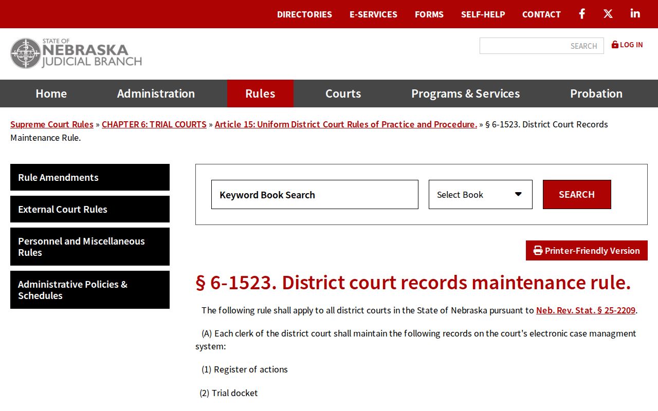 Antelope County criminal docket District Court register of actions rule