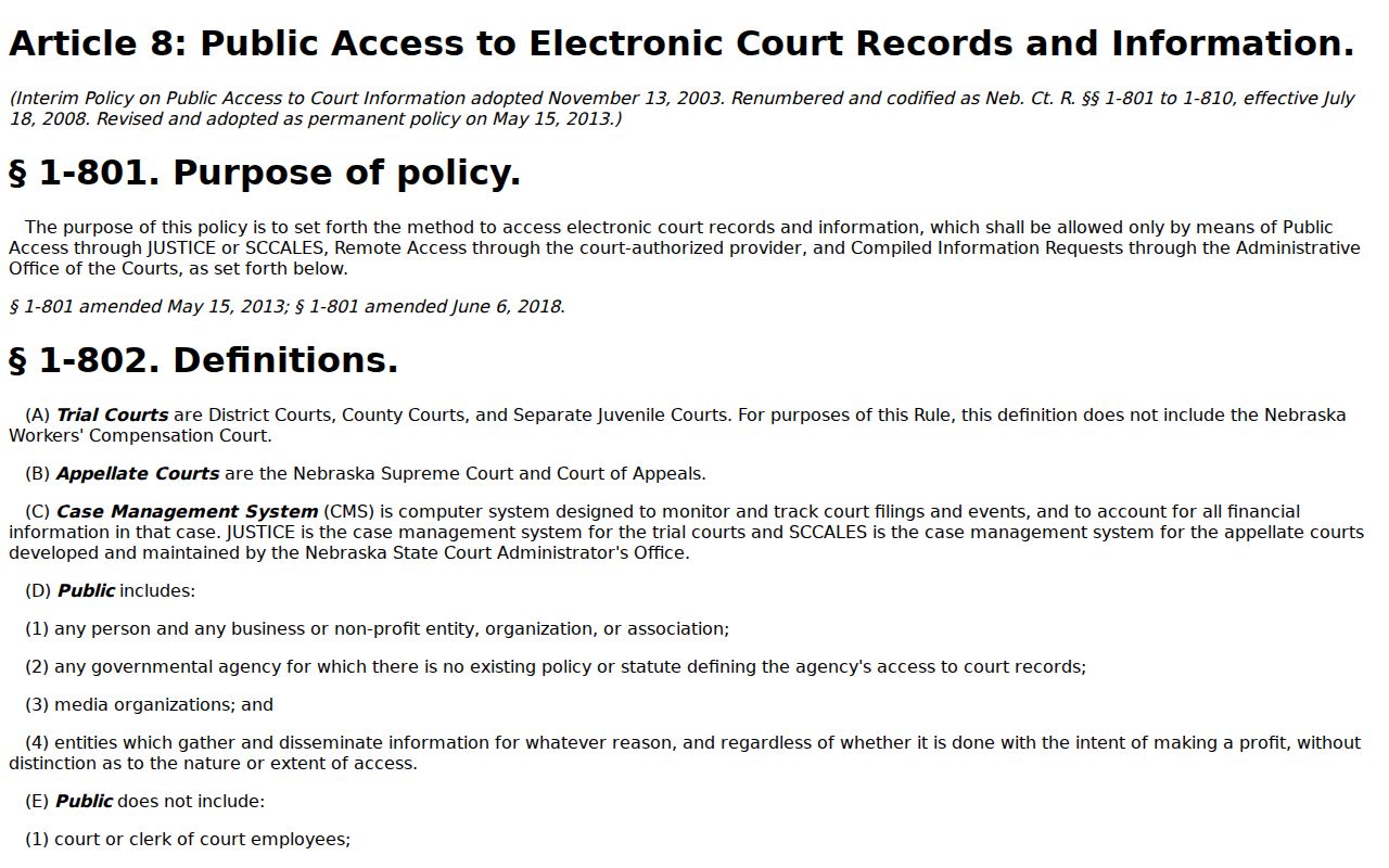 Antelope County criminal docket electronic public access rule