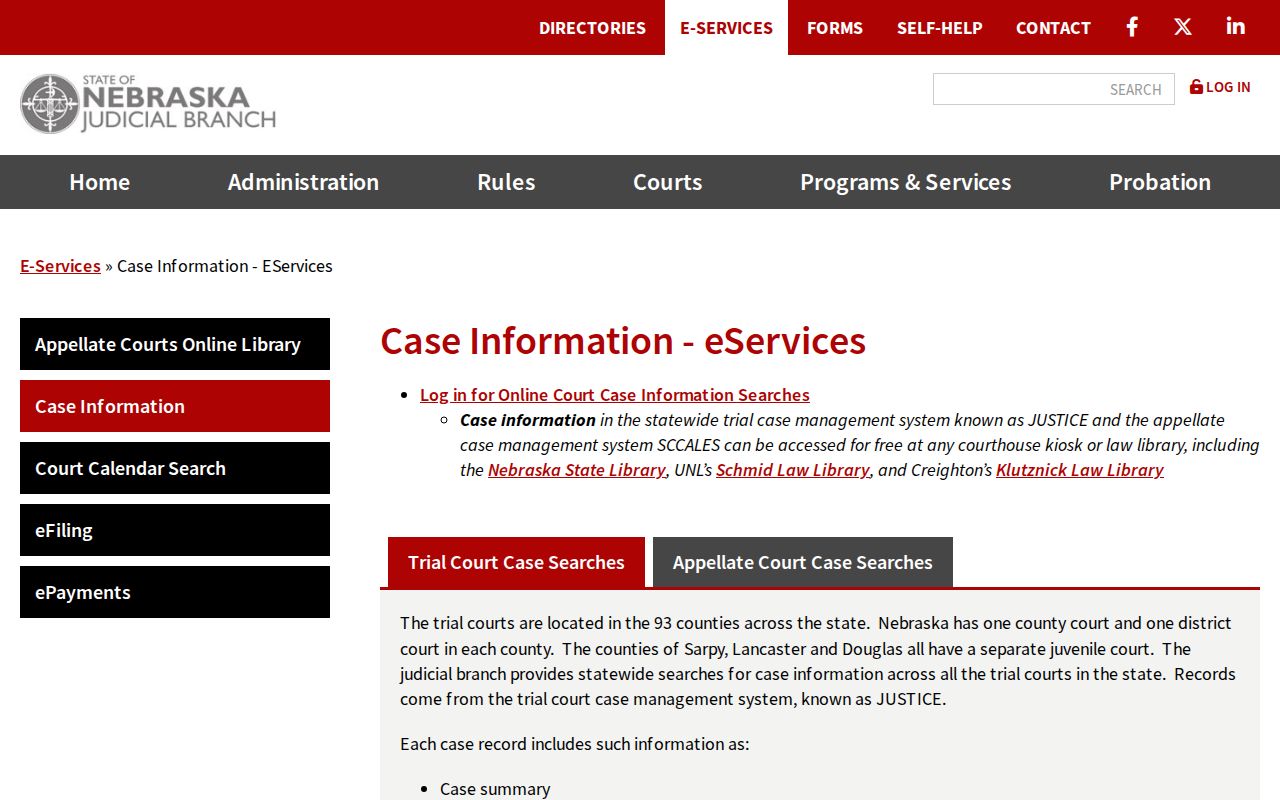 Antelope County criminal docket Nebraska JUSTICE case information service