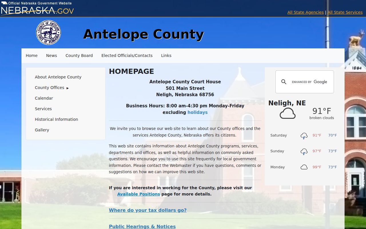 Antelope County court docket courthouse information