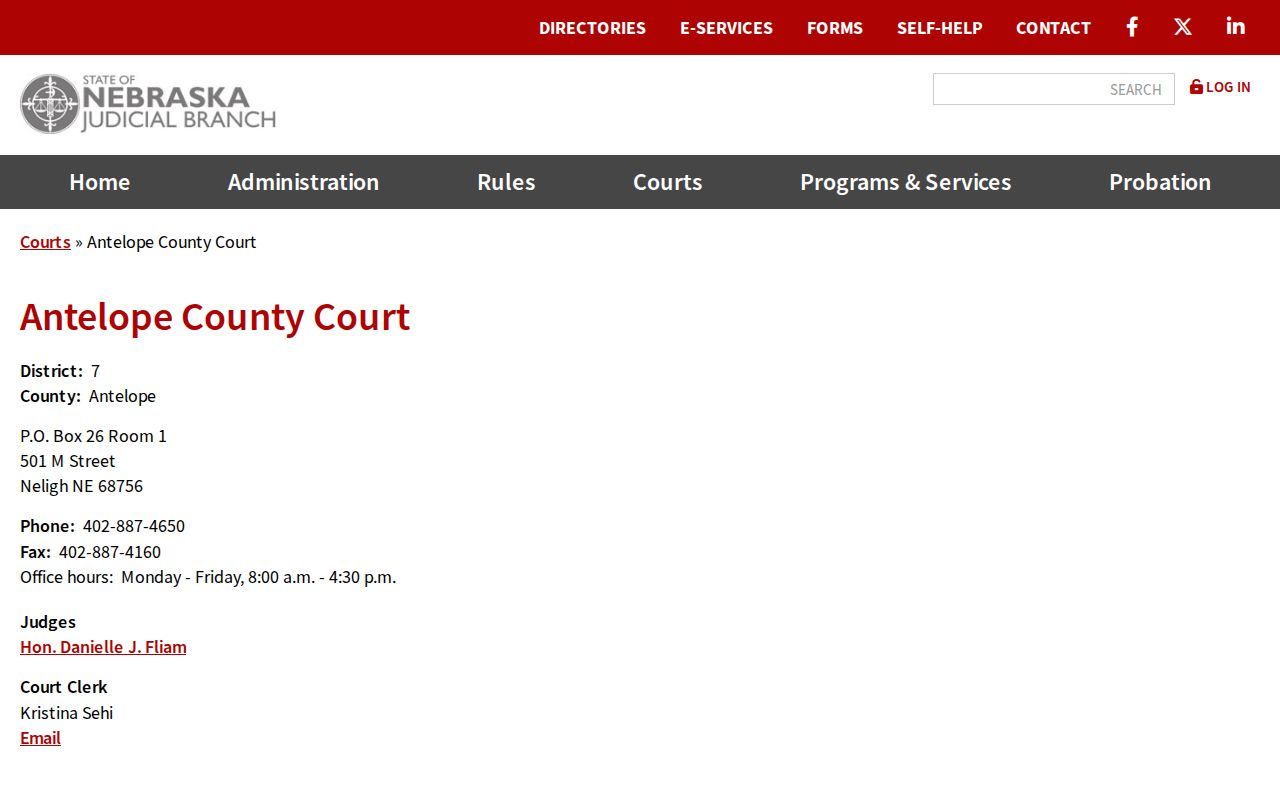 Antelope County court docket County Court directory